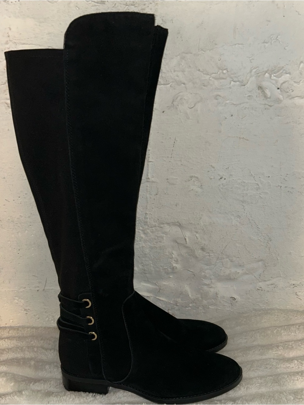 Black Leather Riding Boots Vince Camuto Pauletta 6.5 Knee High Equestrian Moto